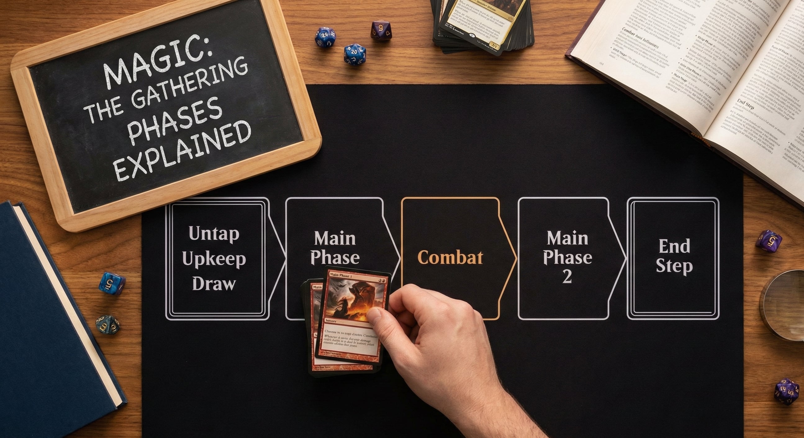 Magic: The Gathering turn structure and phases illustrated as a time wheel